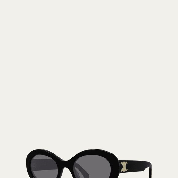 Celine Triomphe Logo Oval Acetate Sunglasses in Black - Picture 3 of 9